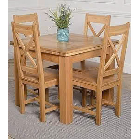 Rustic Oak : Bàn Ăn 90cm + 4 Ghế X ( Mặt Gỗ )